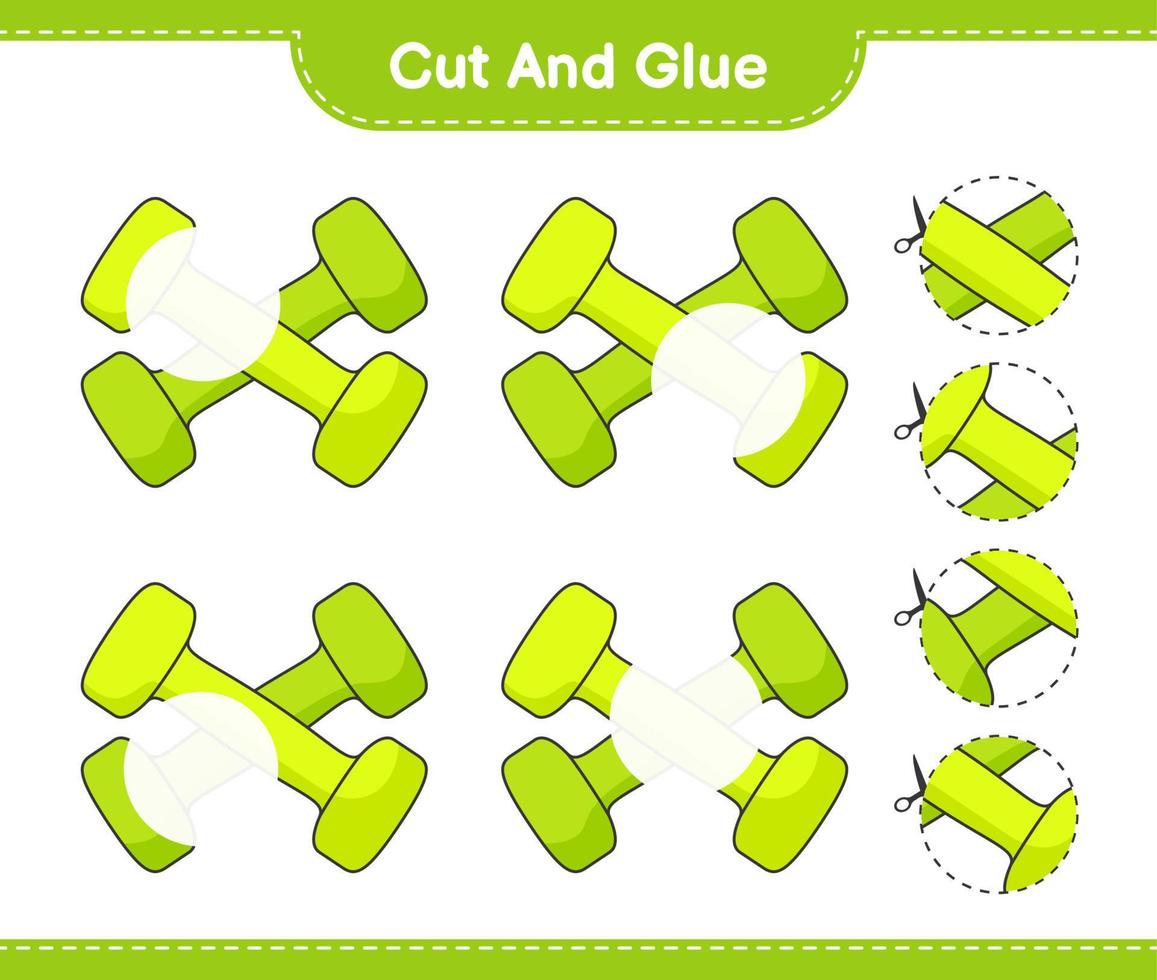 Cut and glue, cut parts of Dumbbell and glue them. Educational children game, printable worksheet, vector illustration