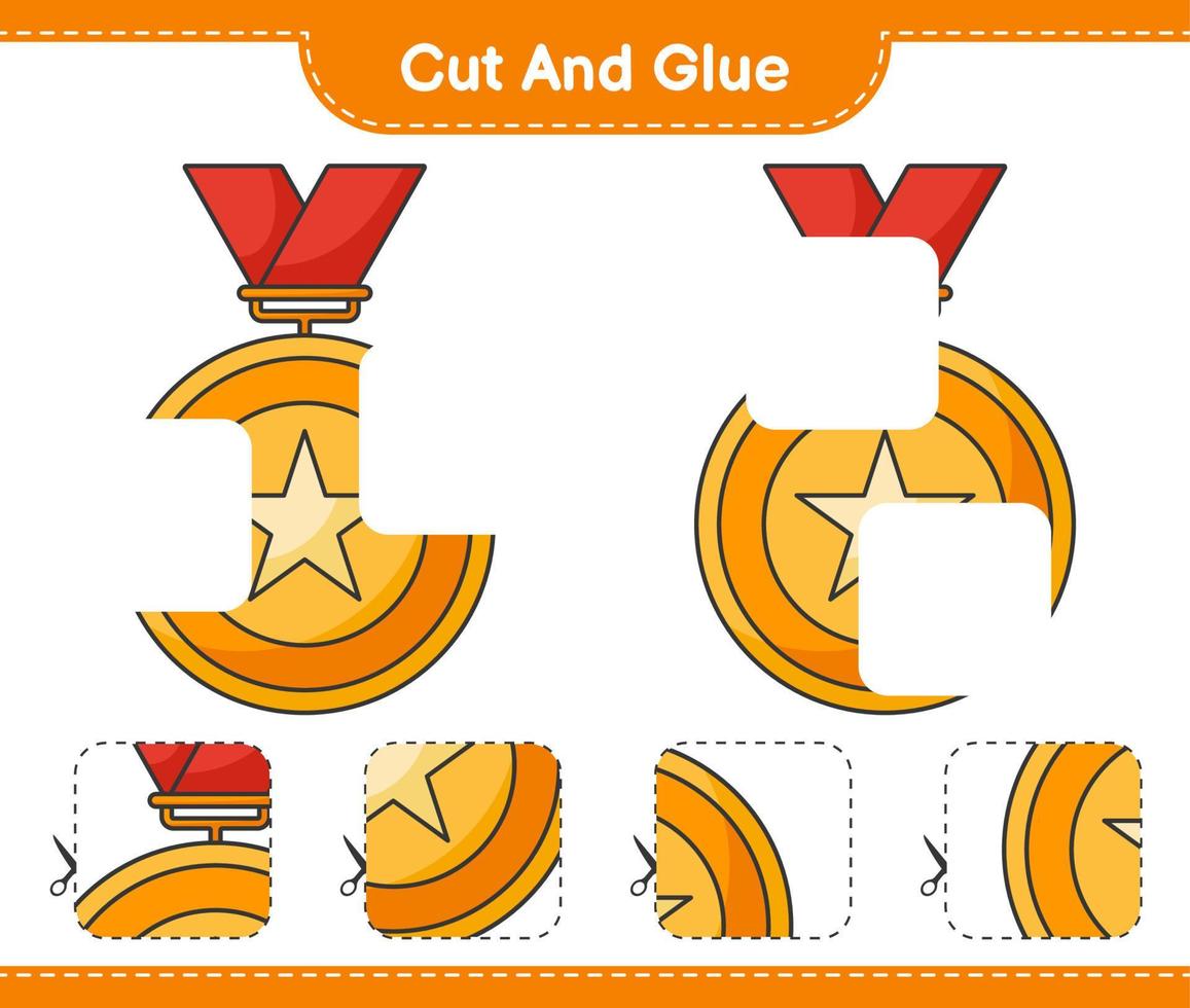 Cut and glue, cut parts of Trophy and glue them. Educational children game, printable worksheet, vector illustration