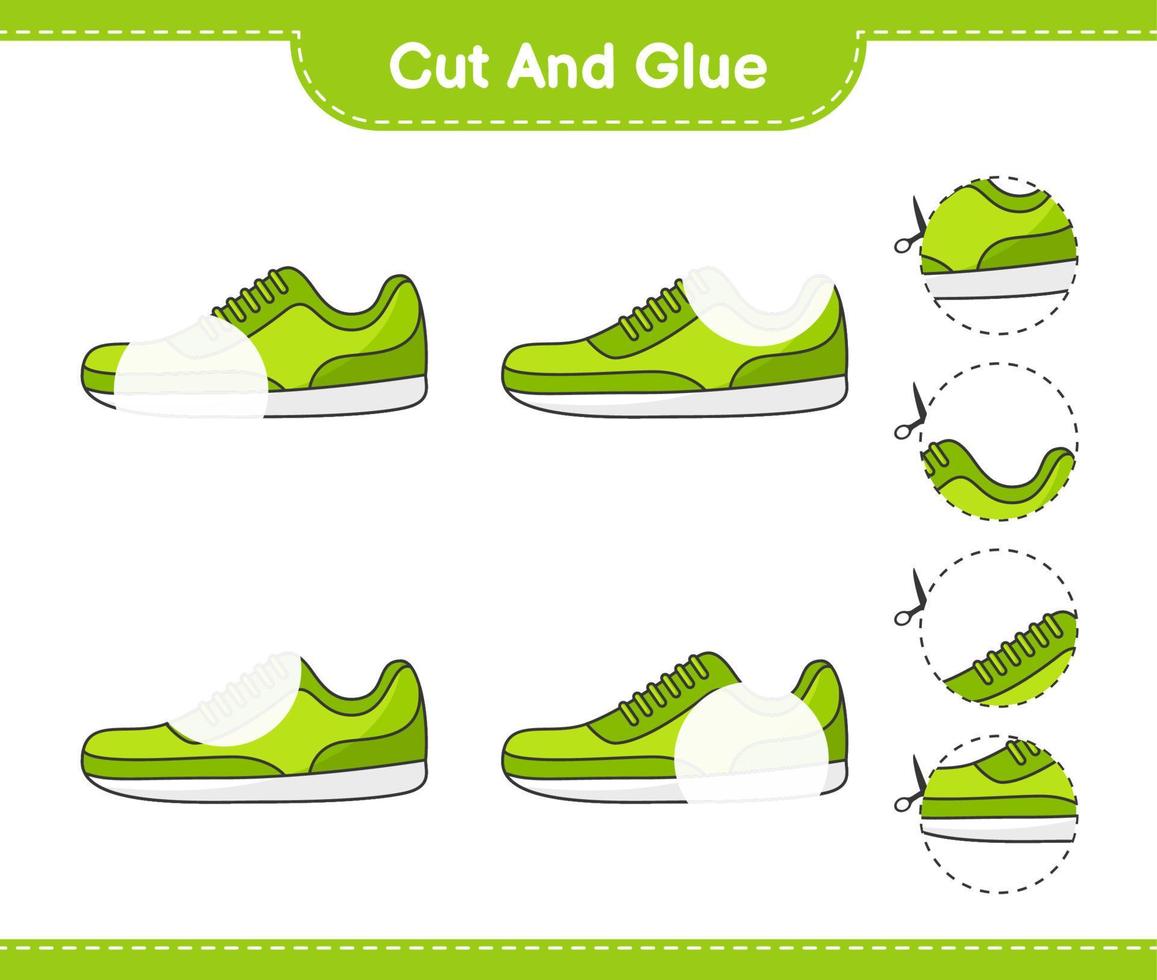 Cut and glue, cut parts of Sneaker and glue them. Educational children game, printable worksheet, vector illustration