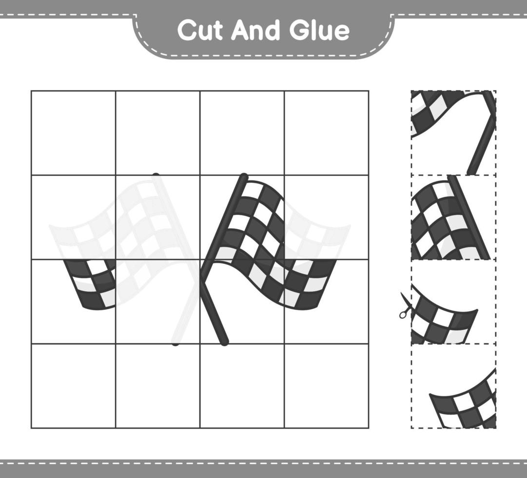 Cut and glue, cut parts of Racing Flags and glue them. Educational children game, printable worksheet, vector illustration