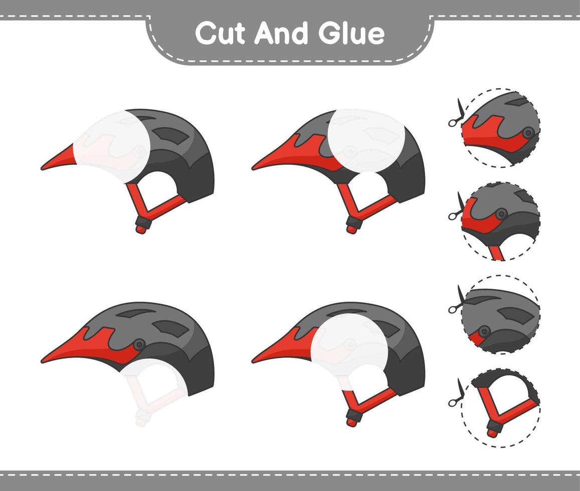 Cut and glue, cut parts of Bicycle Helmet and glue them. Educational children game, printable worksheet, vector illustration