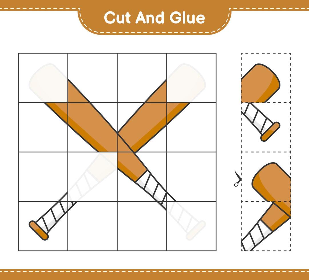 Cut and glue, cut parts of Baseball Bat and glue them. Educational children game, printable worksheet, vector illustration