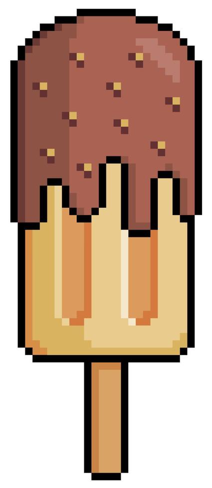 Pixel art cream popsicle with chocolate. 8bit game item on white background vector