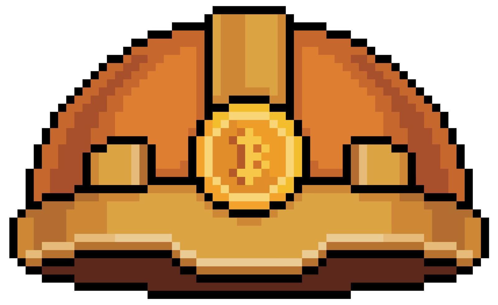 Pixel art bitcoin miner helmet vector icon for 8bit game on white background