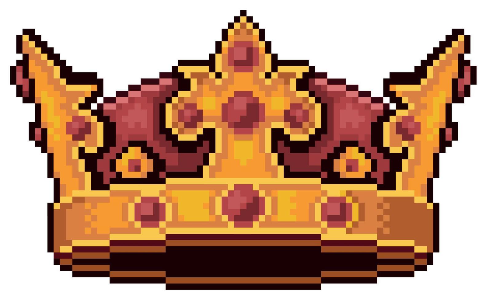 Pixel Art King Crown 8bit game item on white background vector