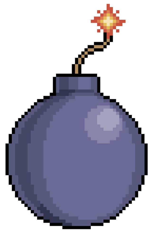 Pixel art bomb item for 8bit game on white background vector