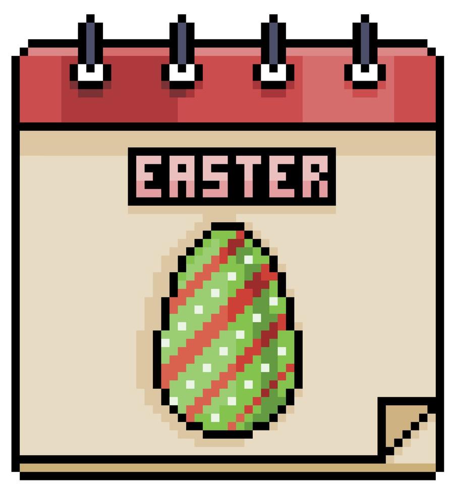 Pixel art easter holiday calendar 8bit game icon on white background vector