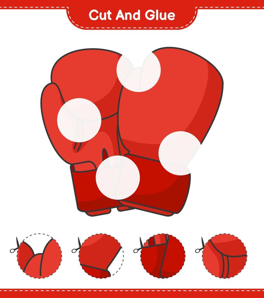 cortar y pegar, cortar partes de guantes de boxeo y pegarlas. juego educativo para niños, hoja de cálculo imprimible, ilustración vectorial vector