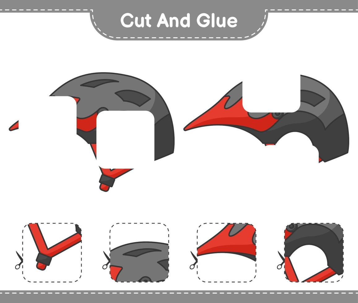 Cut and glue, cut parts of Bicycle Helmet and glue them. Educational children game, printable worksheet, vector illustration