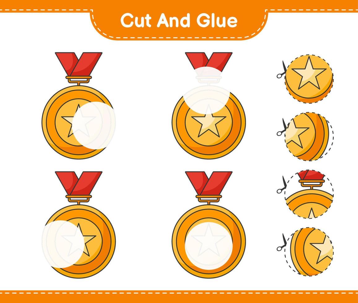 Cut and glue, cut parts of Trophy and glue them. Educational children game, printable worksheet, vector illustration
