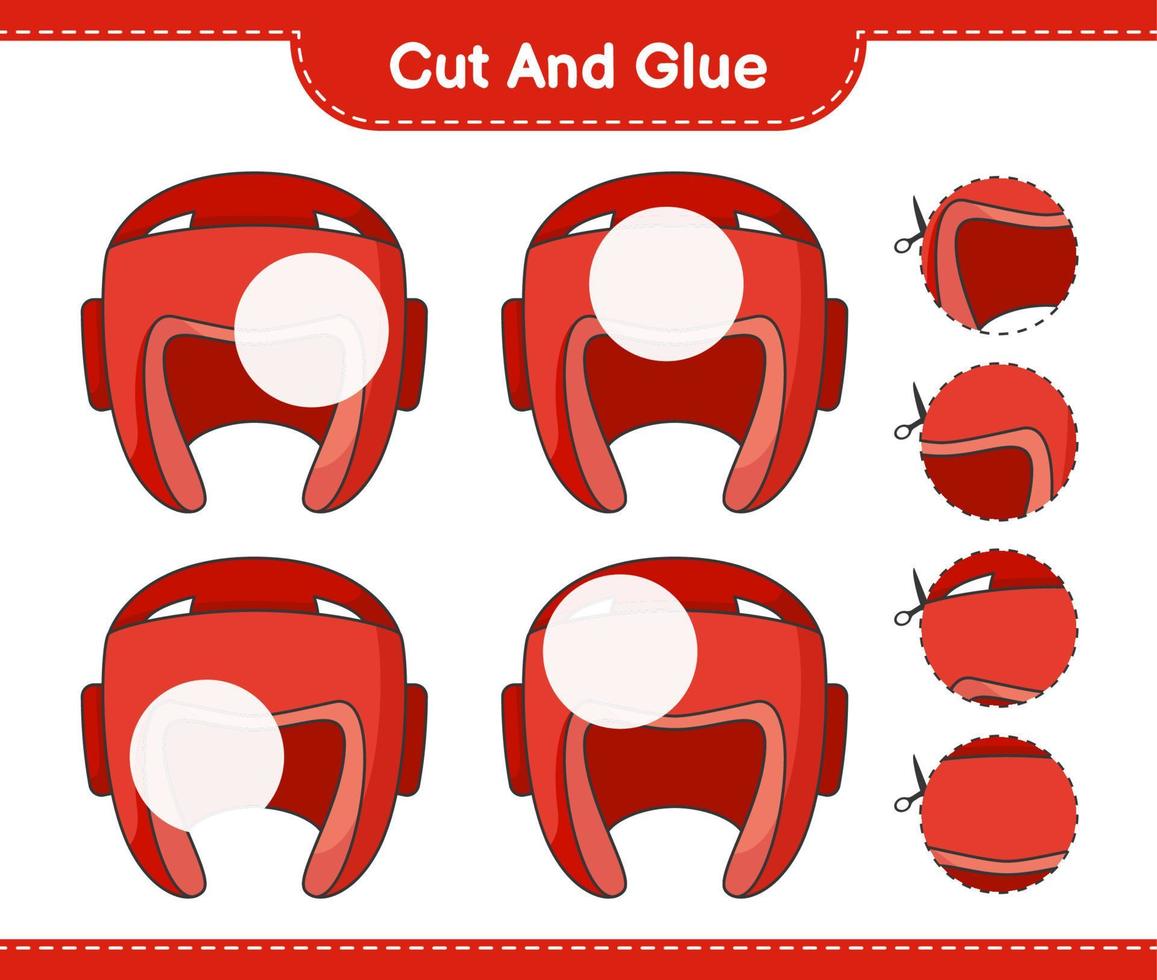 Cut and glue, cut parts of Boxing Helmet and glue them. Educational children game, printable worksheet, vector illustration