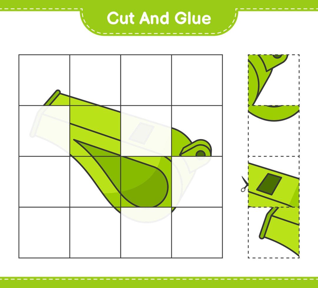 Cut and glue, cut parts of Whistle and glue them. Educational children game, printable worksheet, vector illustration