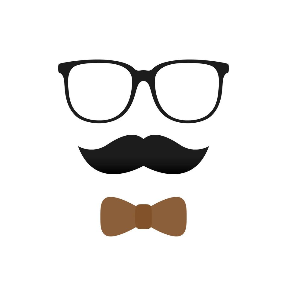 bigote, pajarita y gafas aislado sobre fondo blanco. vector