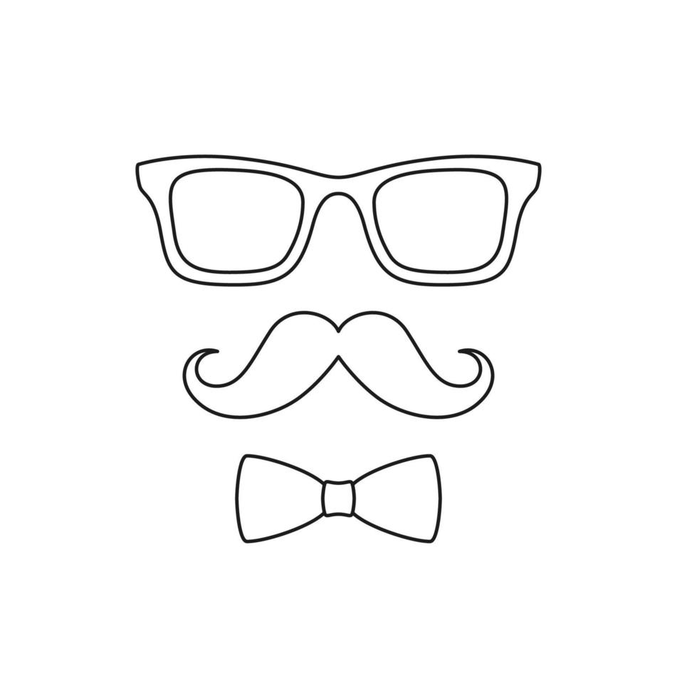 Coloring page with Mustache, Bow Tie, and Glasses for kids vector