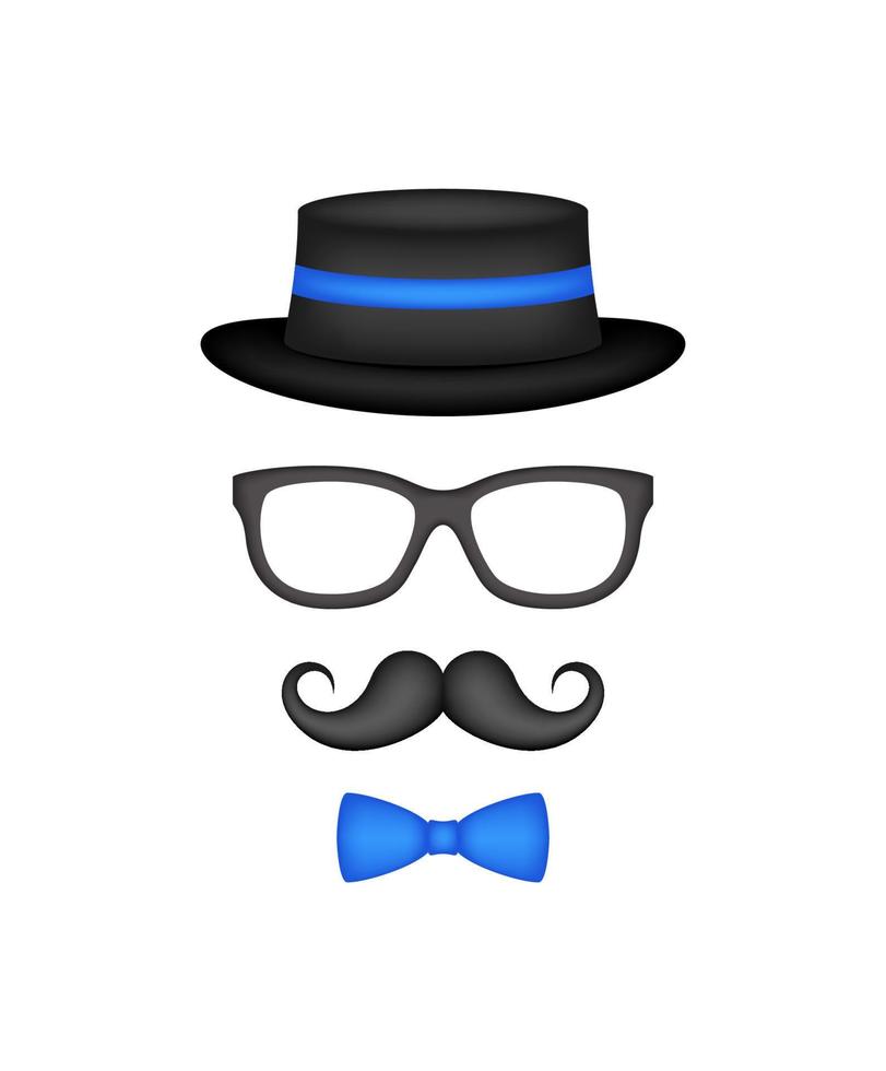 Mustache, Bow Tie, Hat, and Glasses isolated on white background vector