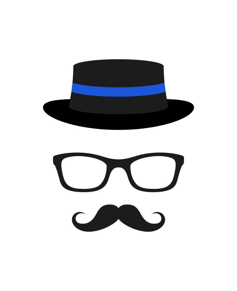 bigote, sombrero y gafas aislado sobre fondo blanco. vector