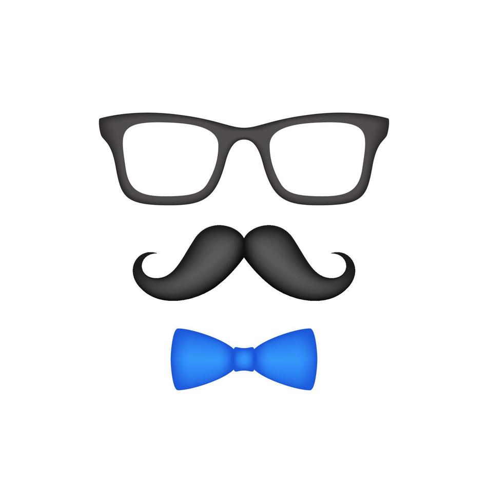 bigote, pajarita y gafas aislado sobre fondo blanco. vector