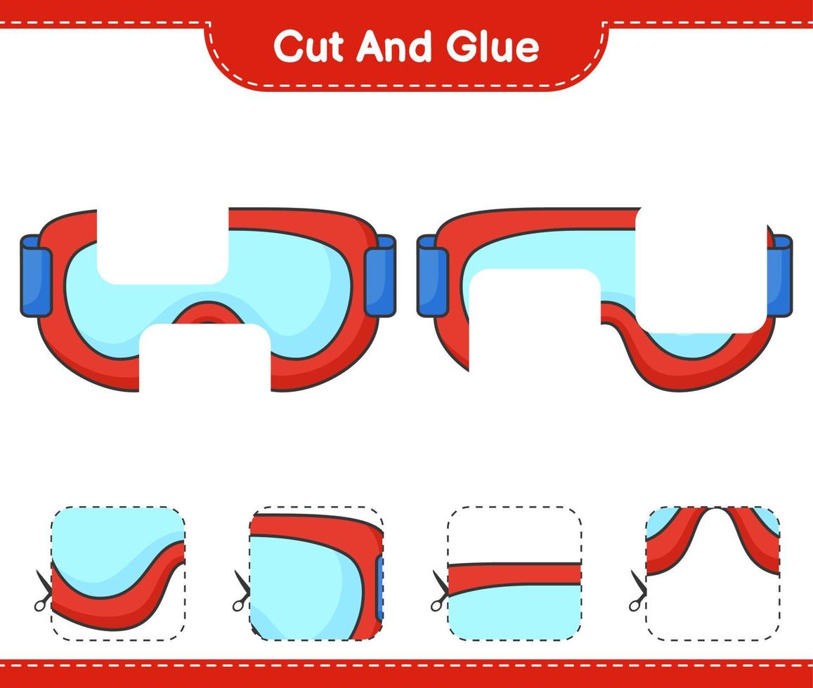 Cut and glue, cut parts of Goggle and glue them. Educational children game, printable worksheet, vector illustration