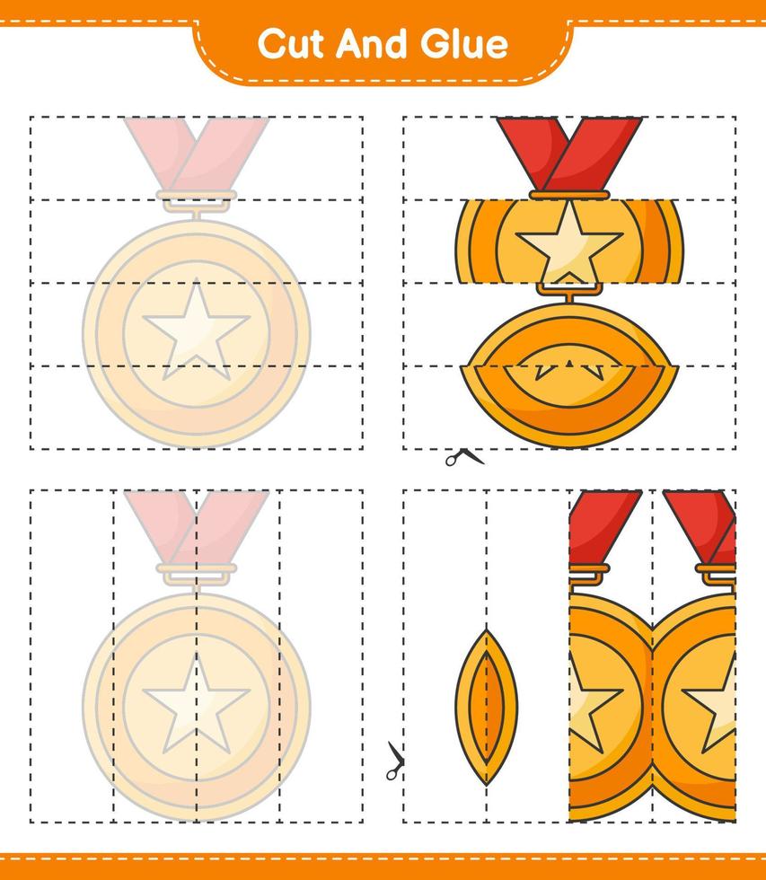 cortar y pegar, cortar partes del trofeo y pegarlas. juego educativo para niños, hoja de cálculo imprimible, ilustración vectorial vector