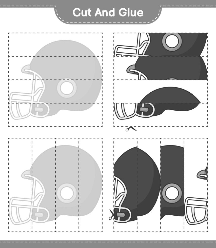 Cut and glue, cut parts of Football Helmet and glue them. Educational children game, printable worksheet, vector illustration