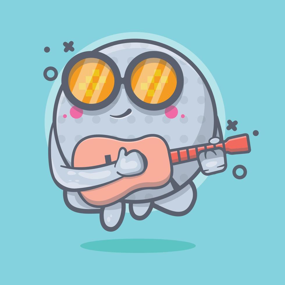 mascota de personaje de pelota de golf genial tocando guitarra dibujos animados aislados en diseño de estilo plano vector