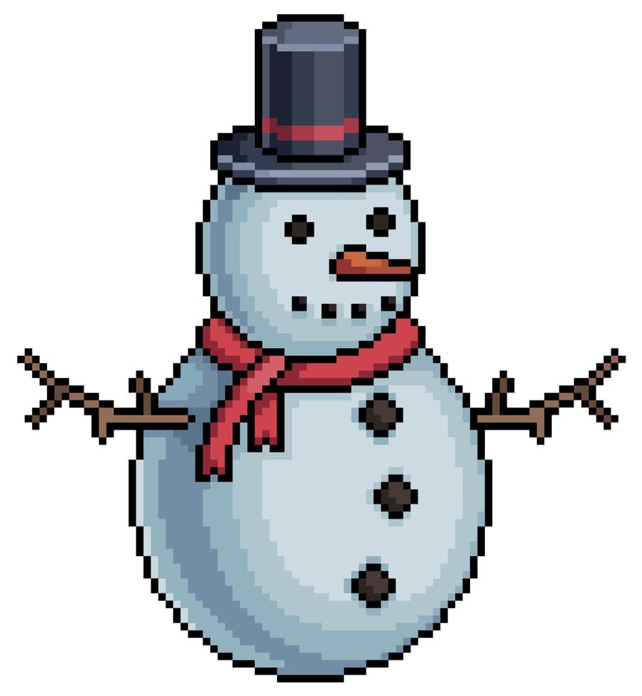 pixel art navidad muñeco de nieve vector icono para juego de 8 bits sobre fondo blanco