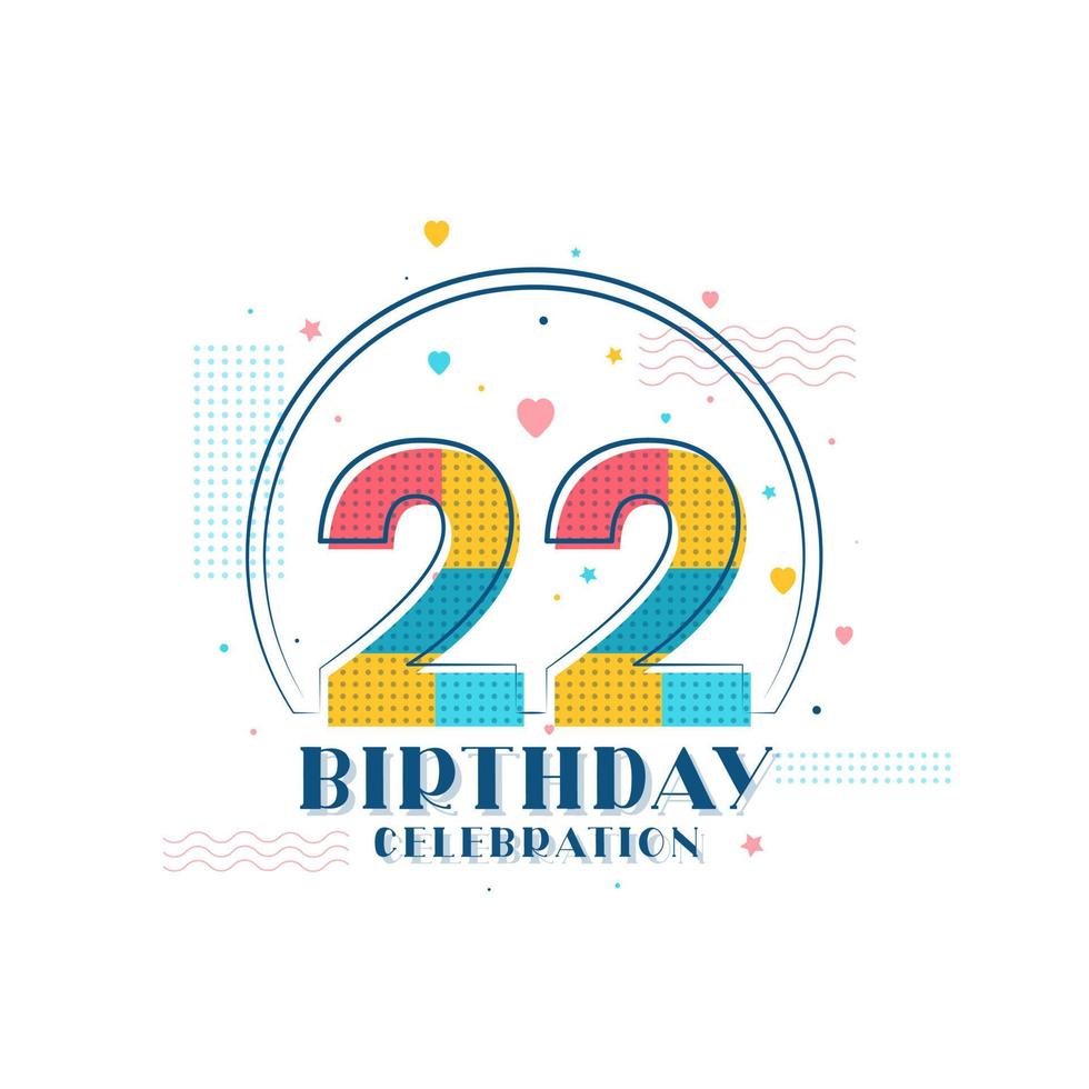 celebración de 22 cumpleaños, diseño moderno de 22 cumpleaños vector
