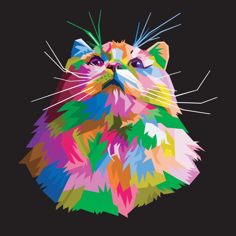 Gato divertido colorido en estilo pop art aislado procedencia negra vector