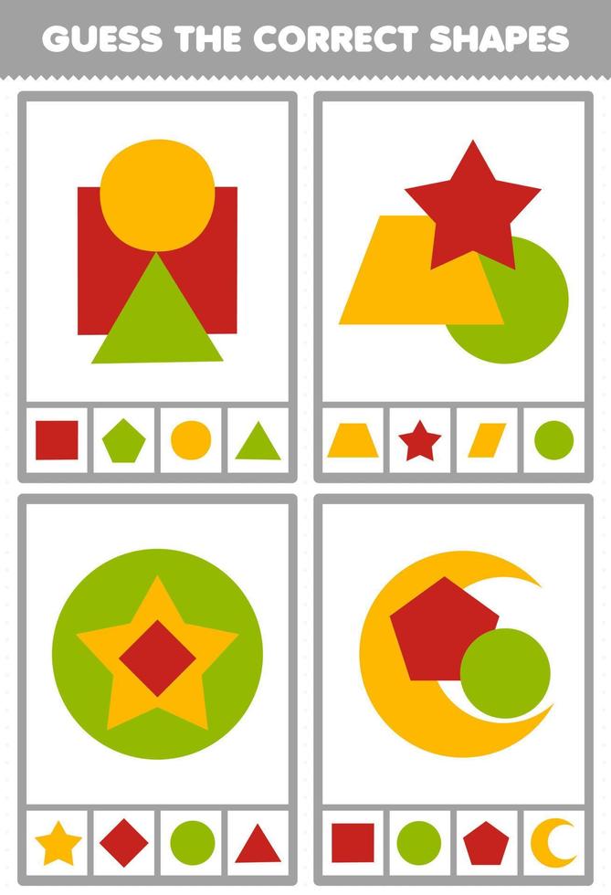 Education game for children guess the correct shapes geometric quiz printable worksheet vector