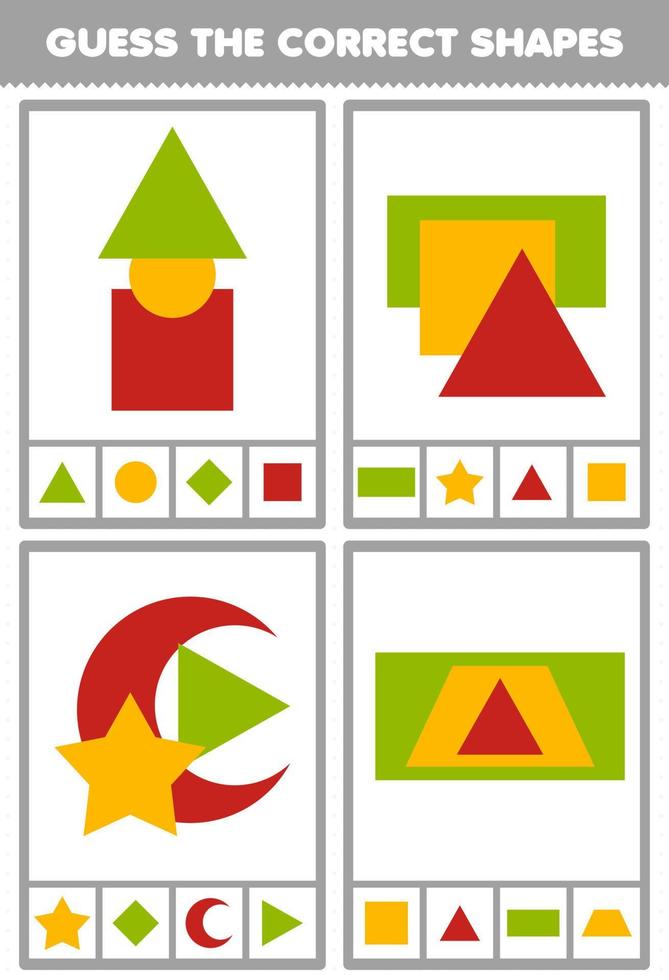 Education game for children guess the correct shapes geometric quiz printable worksheet vector