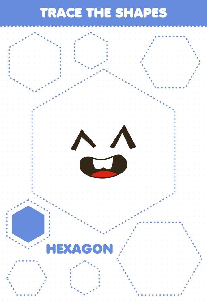 Education game for children trace the shapes hexagon printable