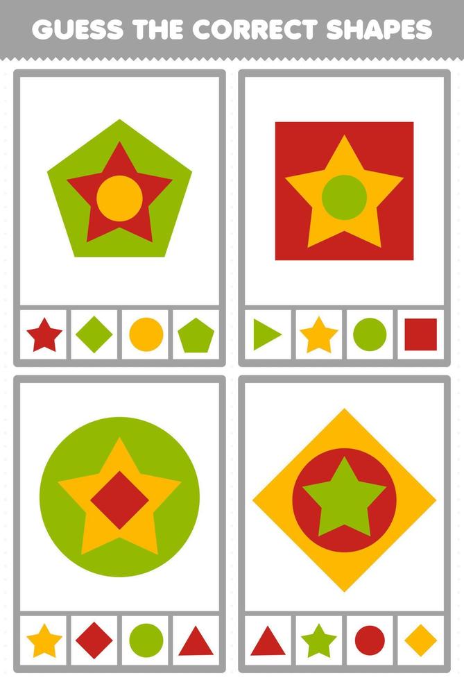 Education game for children guess the correct shapes geometric quiz printable worksheet vector