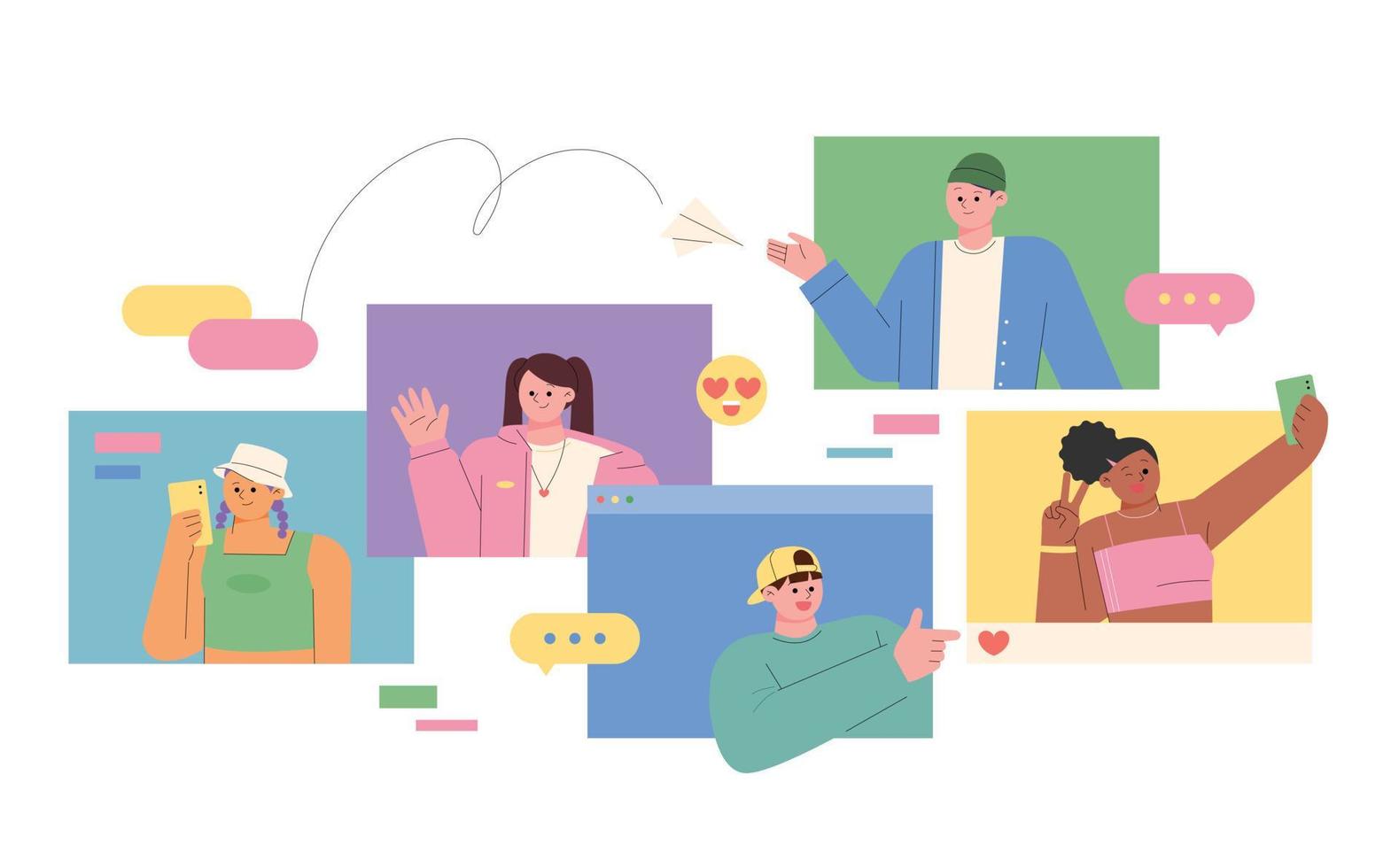 People are communicating online. Sending emoticons or sending messages. flat design style vector illustration.