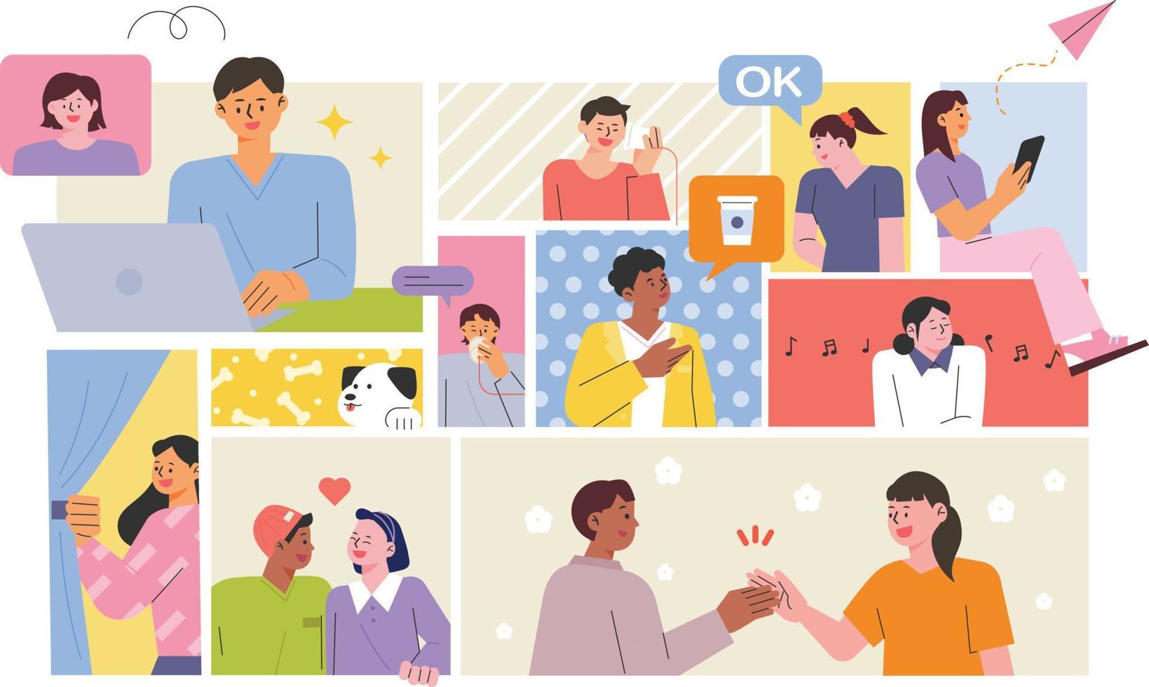 Various lifestyles of many people in various sections. flat design style vector illustration.