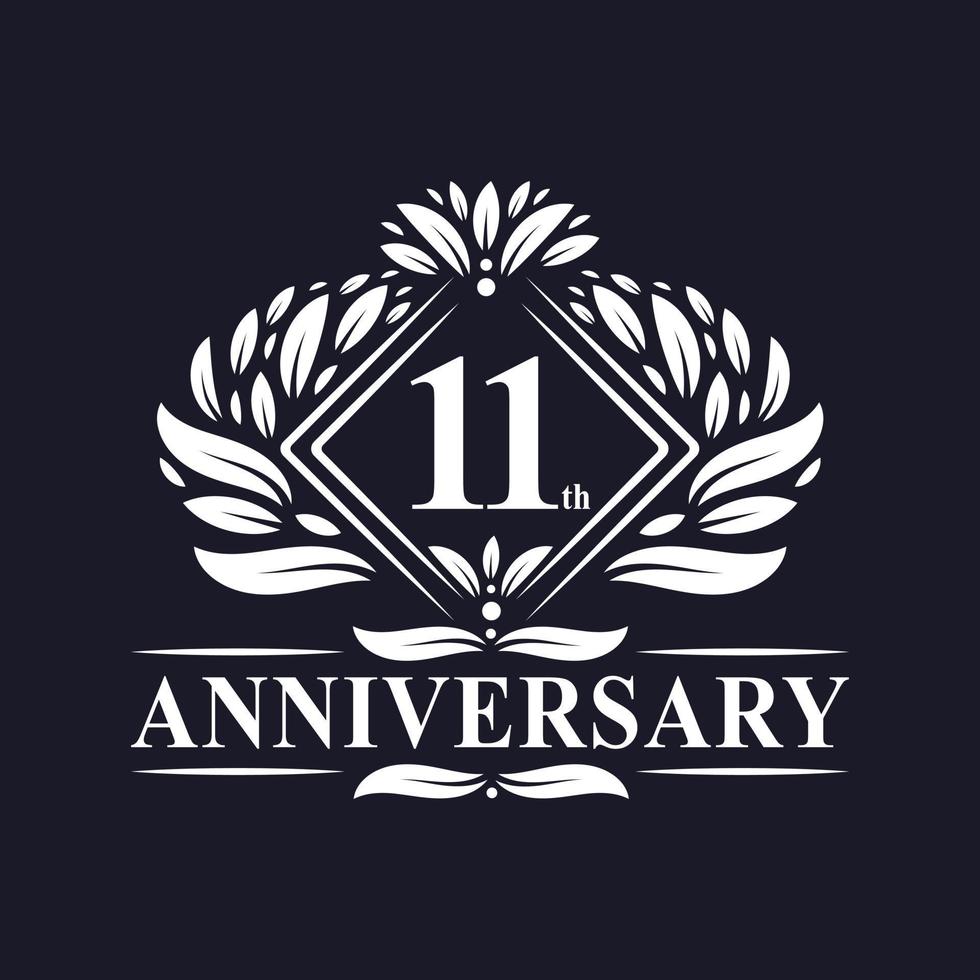 Logotipo del aniversario de 11 años, logotipo floral de lujo del 11º aniversario. vector