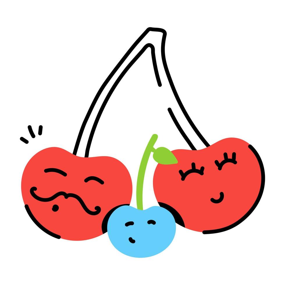 Pair of cherries doodle vector