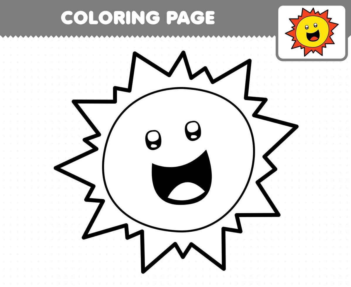 juego educativo para niños página para colorear dibujos animados lindo sistema solar sol hoja de trabajo imprimible vector