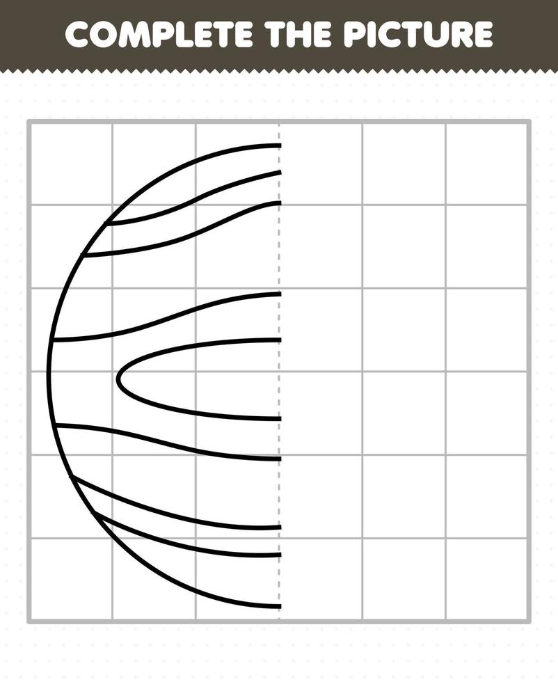 Education game for children complete the picture cute cartoon solar system planet 2 half outline for drawing vector
