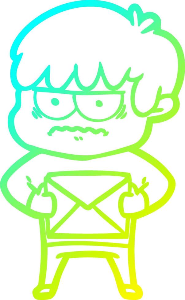 cold gradient line drawing annoyed cartoon boy vector