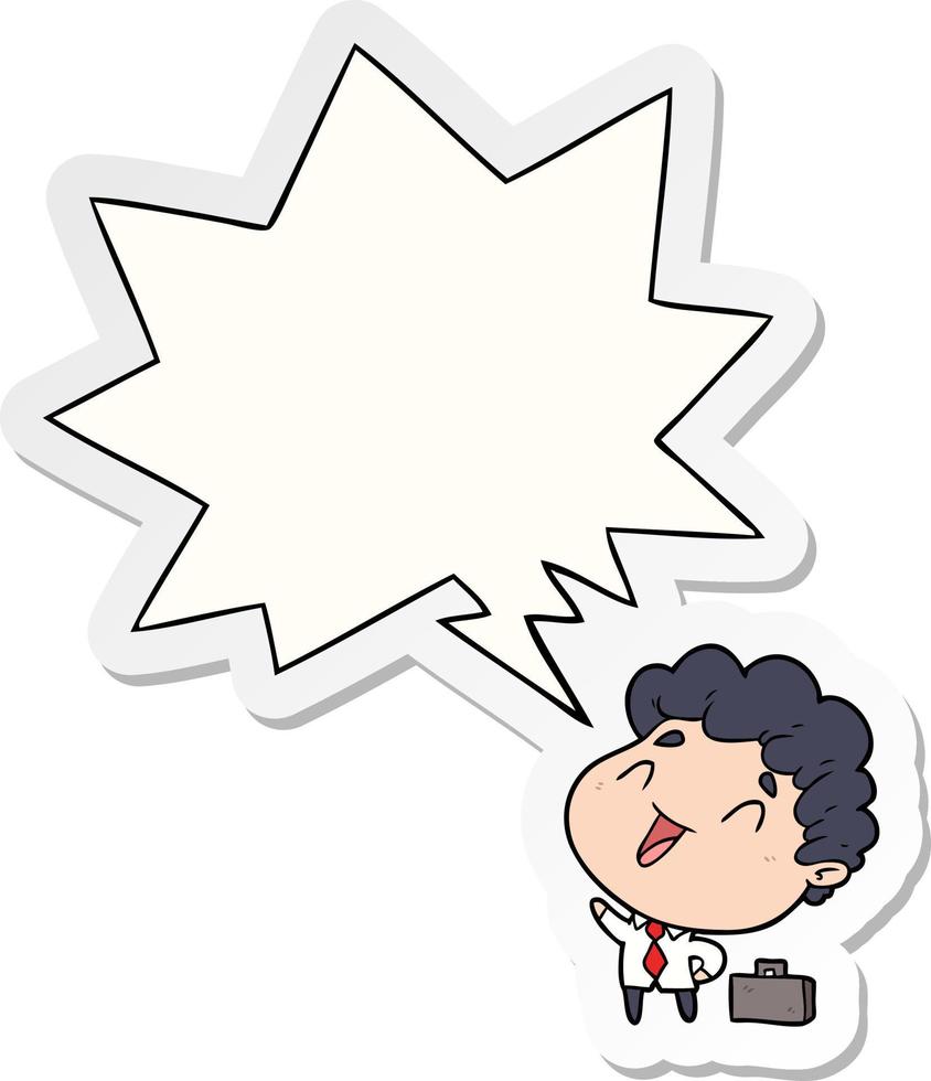 cute cartoon businessman and speech bubble sticker vector