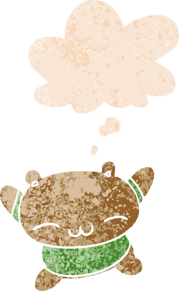 cartoon jumping bear and thought bubble in retro textured style vector