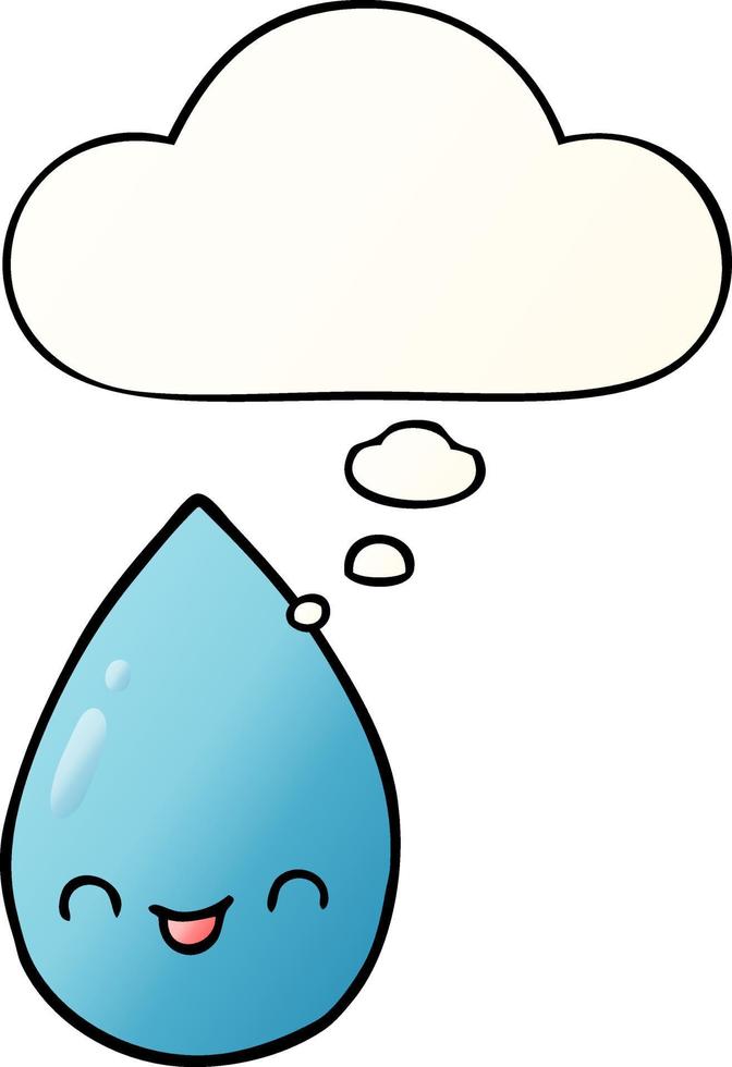 cartoon cute raindrop and thought bubble in smooth gradient style vector