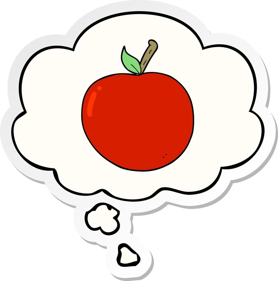 cartoon apple and thought bubble as a printed sticker vector