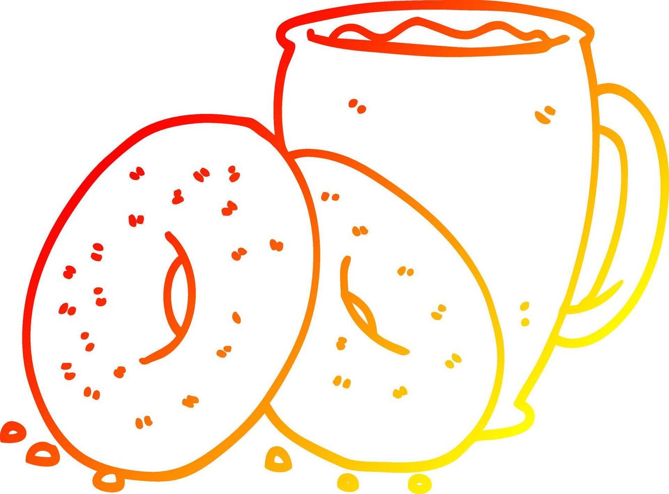 warm gradient line drawing cartoon coffee and donuts vector