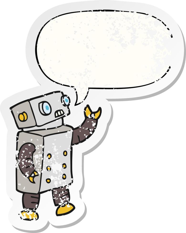 cartoon robot and speech bubble distressed sticker vector