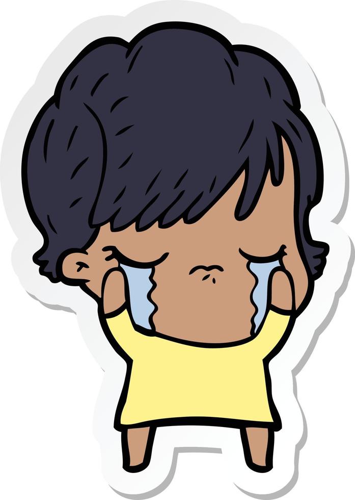 sticker of a cartoon woman crying vector