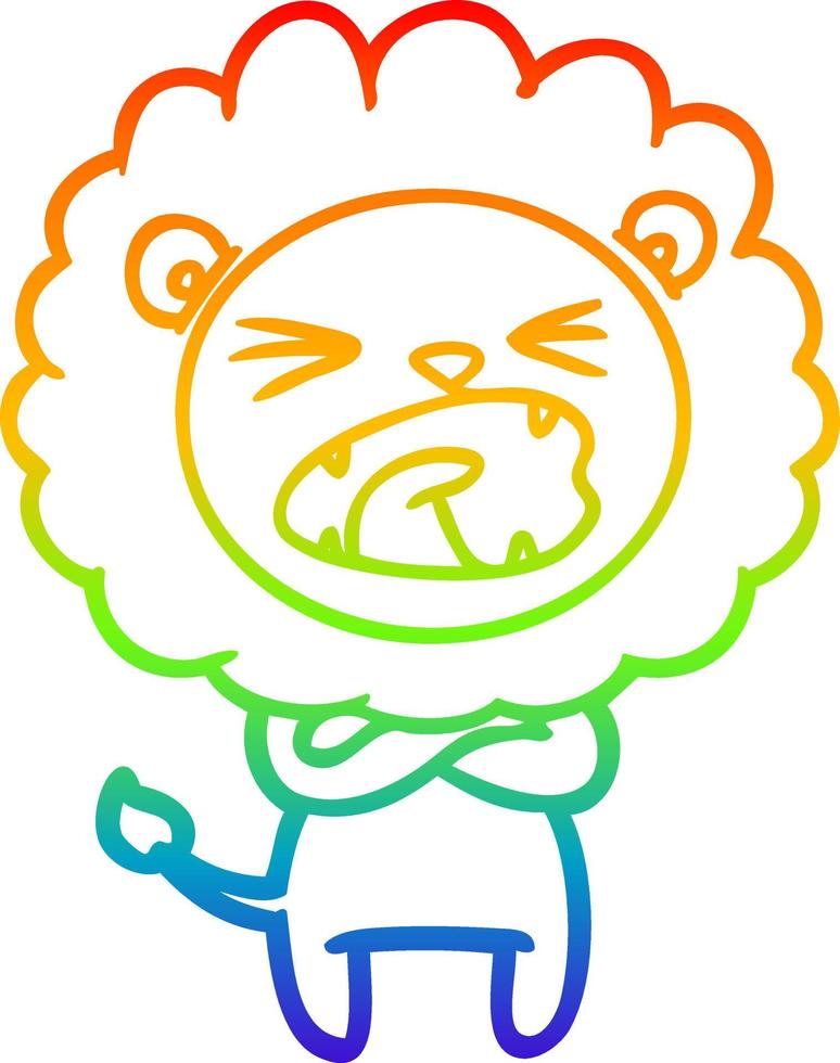 rainbow gradient line drawing cartoon angry lion vector