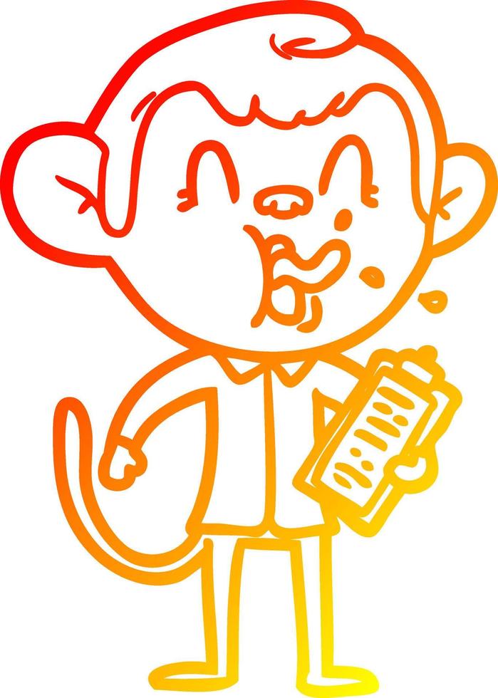 warm gradient line drawing crazy cartoon monkey manager vector