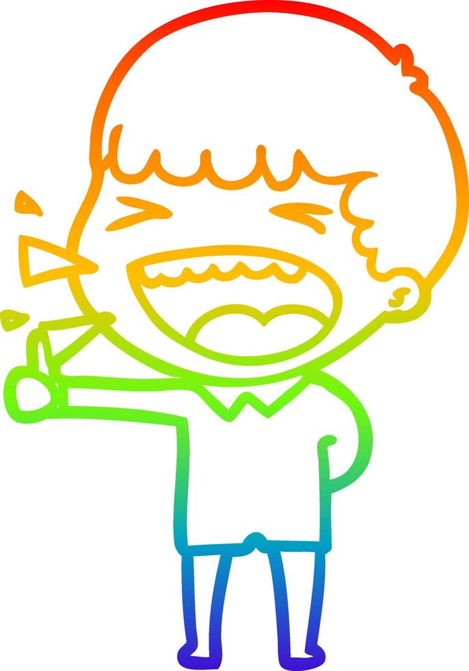 rainbow gradient line drawing cartoon laughing man vector