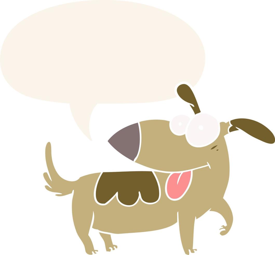 caricatura, perro feliz, y, burbuja del discurso, en, estilo retro vector